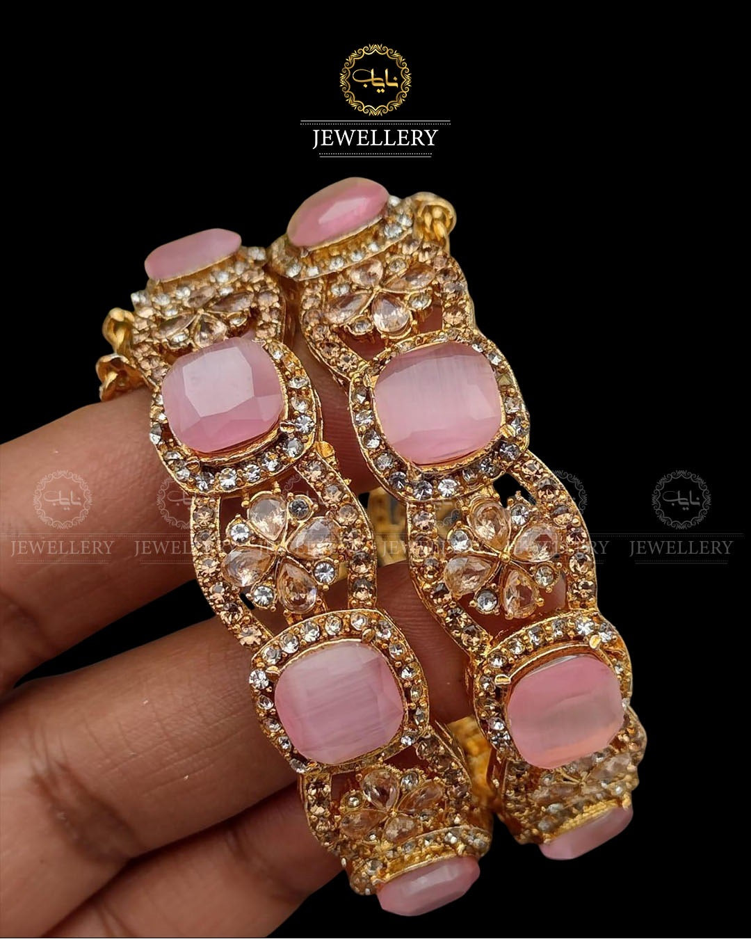 Doublet stones Openable Bangles (pair)-2587-Golden Nayab Jewellery