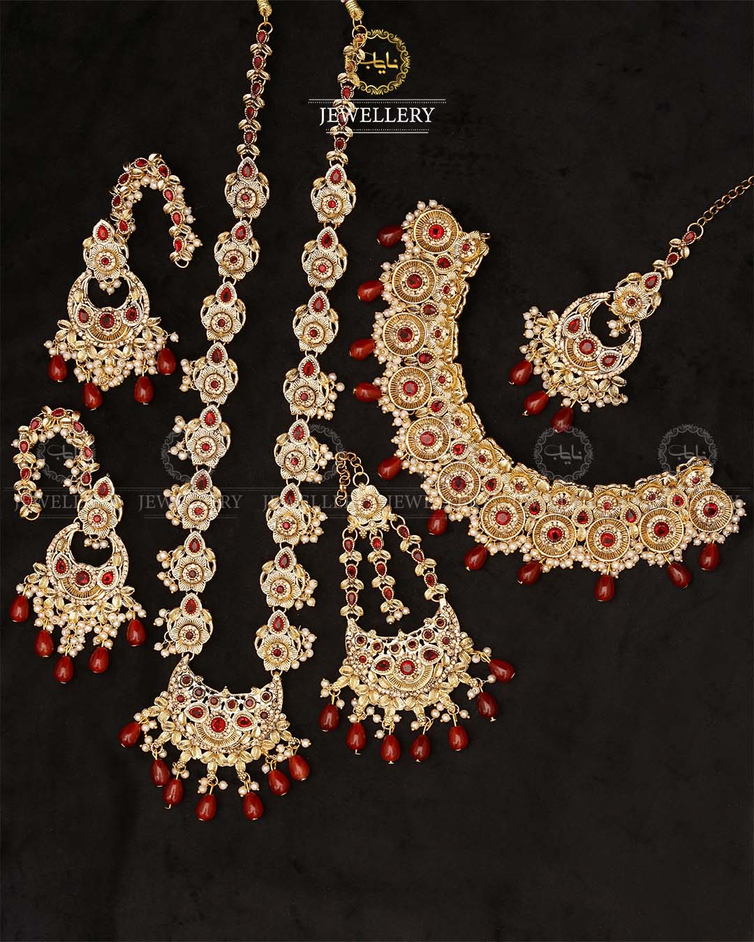 Rajwadi 6 pcs bridal set-2276-Golden Nayab Jewellery