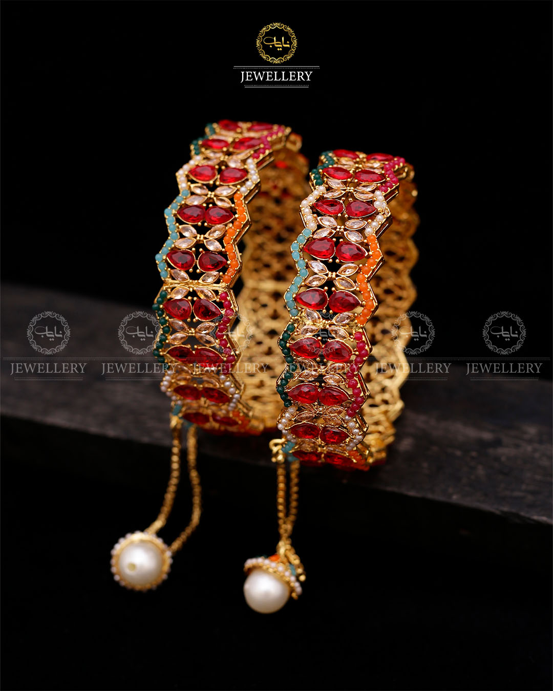 Noratan accents openable Bangles-2593-Golden Nayab Jewellery
