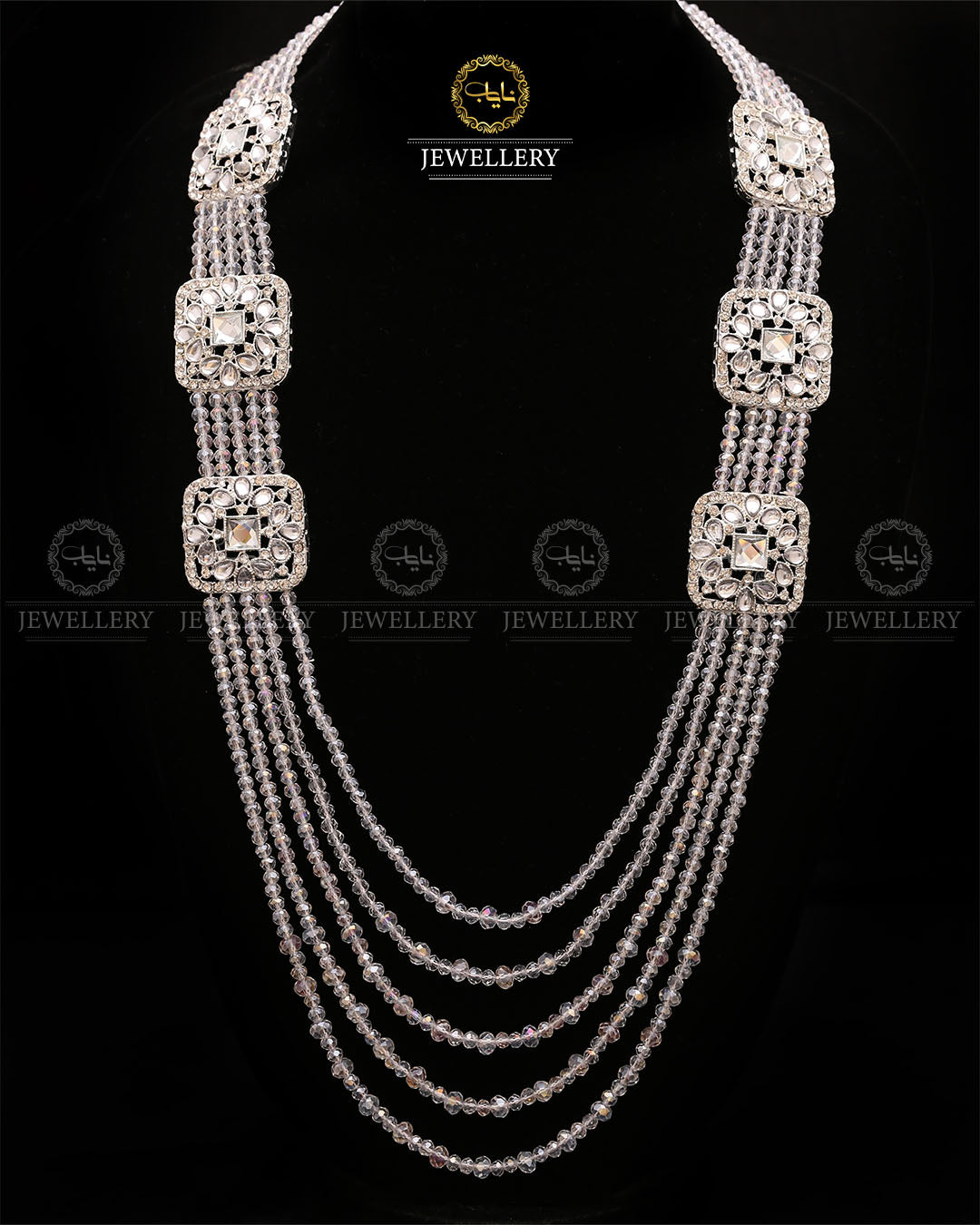 Bridal Broch Mala (with out Earrings)-2732-Silver Nayab Jewellery