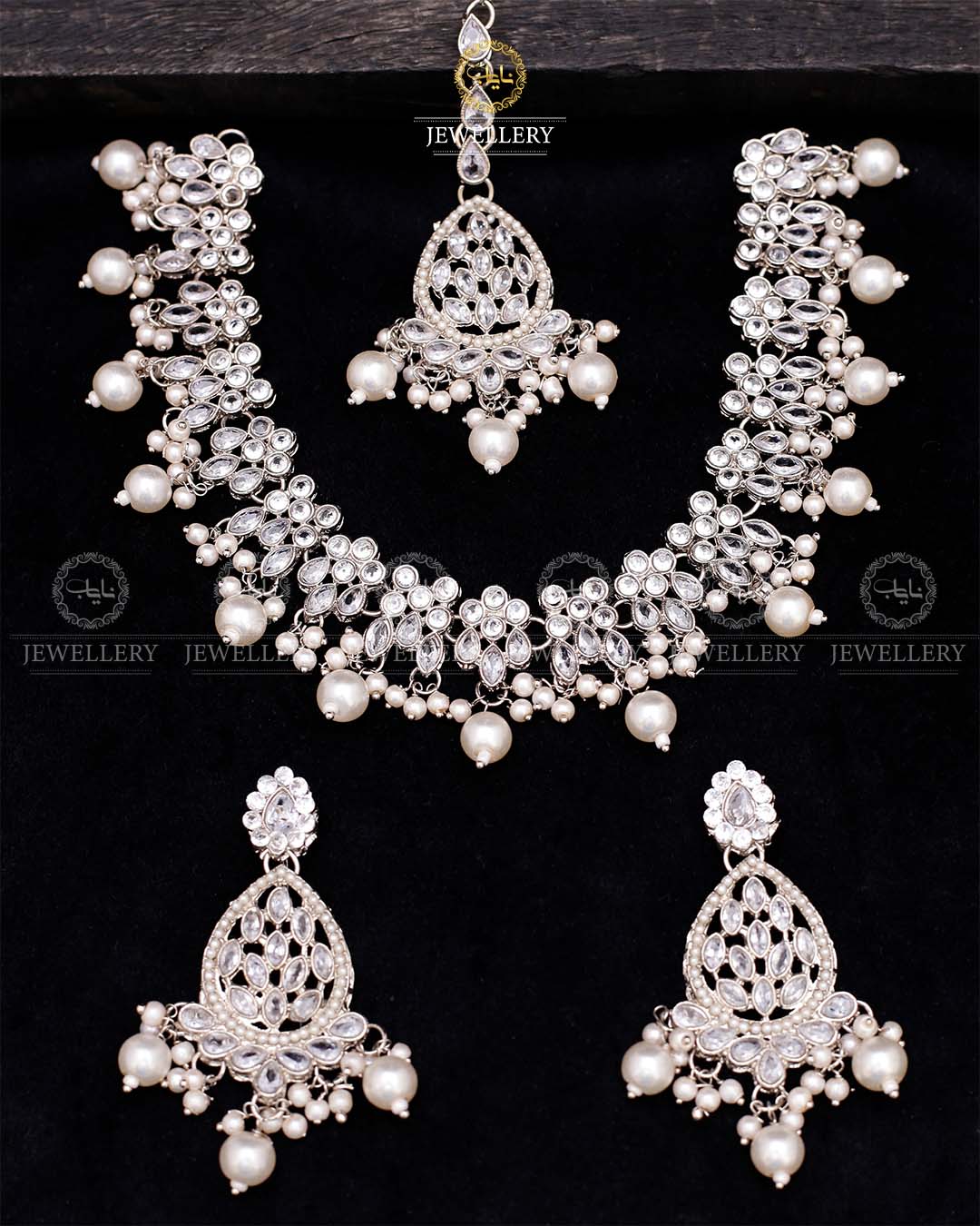 Zirconia Necklace set-2559-Silver Nayab Jewellery