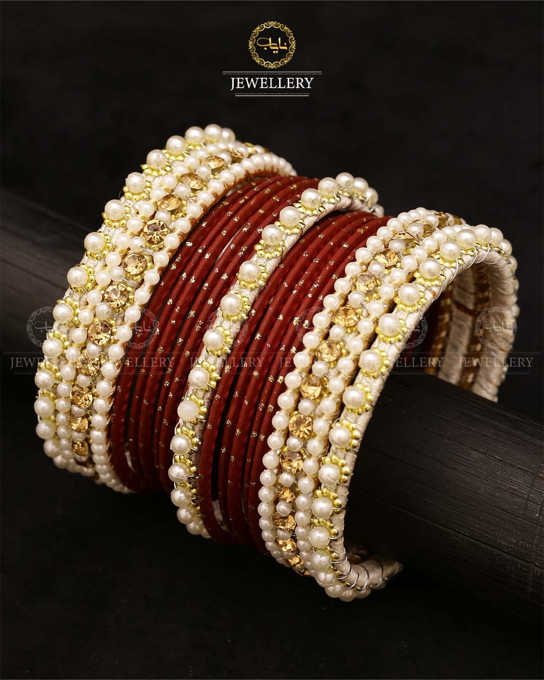 Bridal Pearl Rhinestone Dotted Bangles Set-2705 Nayab Jewellery