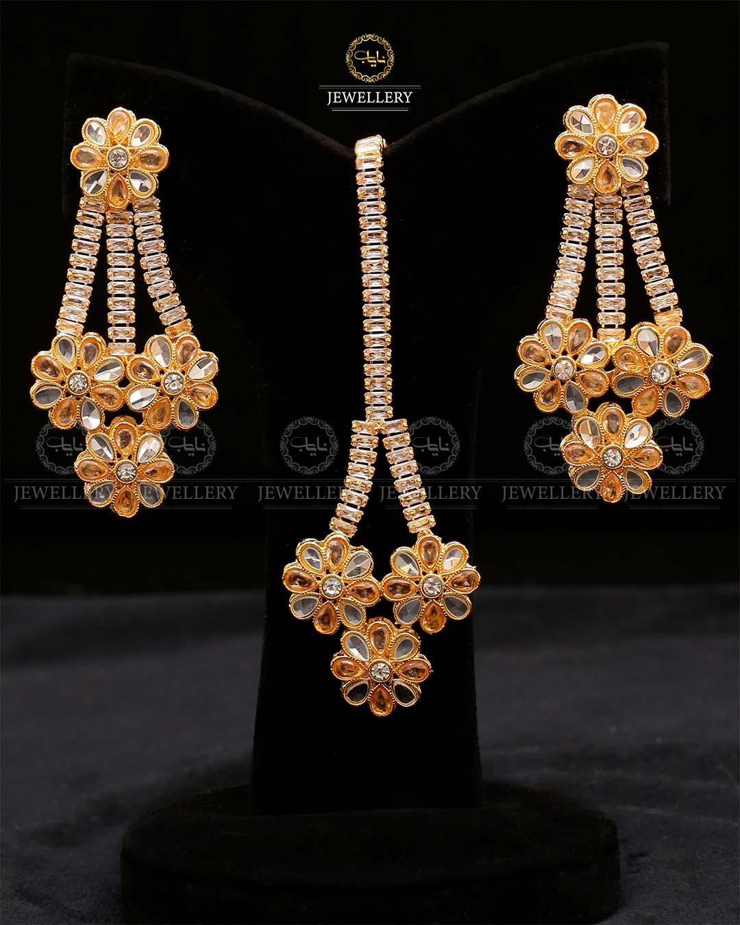 Zirconia Eariings Tika set-2571-Golden Nayab Jewellery
