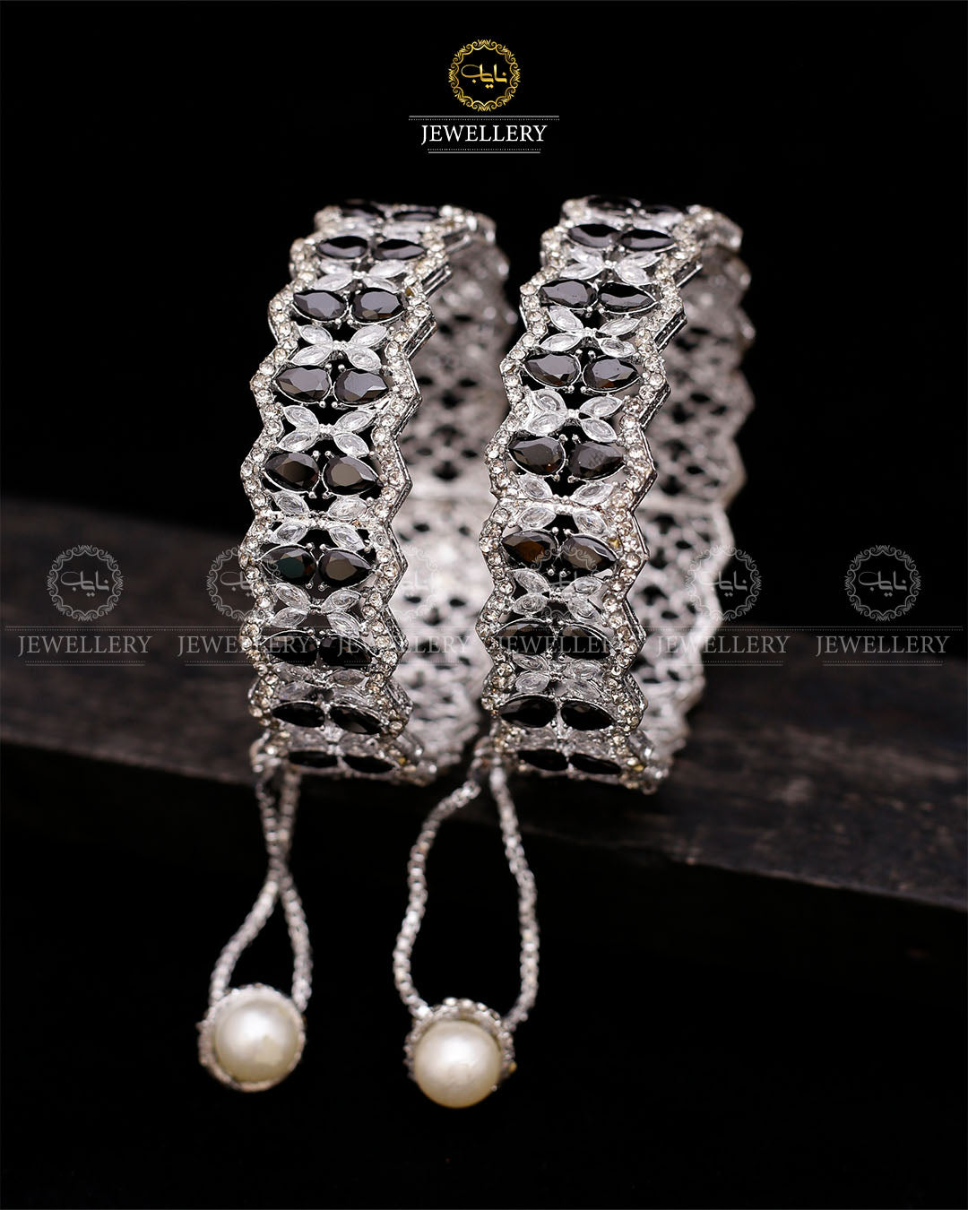 Zirconia accent openable bangles-2593-Silver Nayab Jewellery