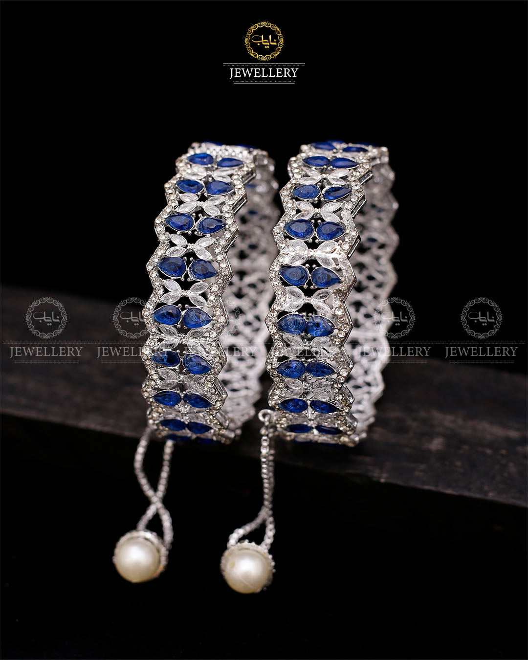 Zirconia accent openable bangles-2593-Silver Nayab Jewellery