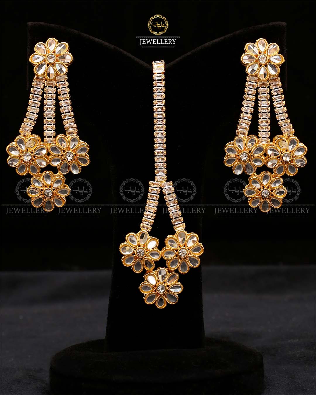 Zirconia Eariings Tika set-2571-Golden Nayab Jewellery
