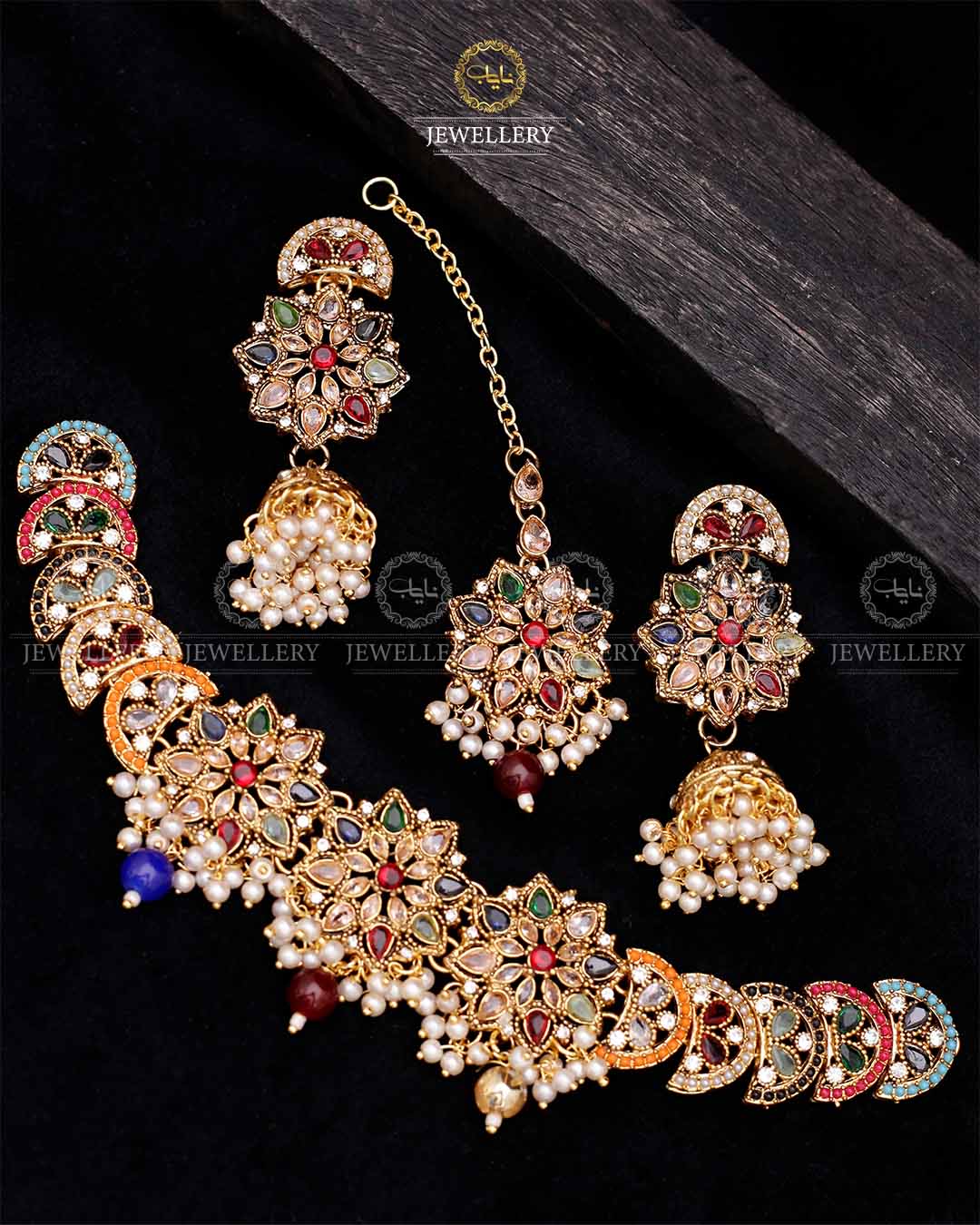 Star Necklace set-2560-Golden Nayab Jewellery