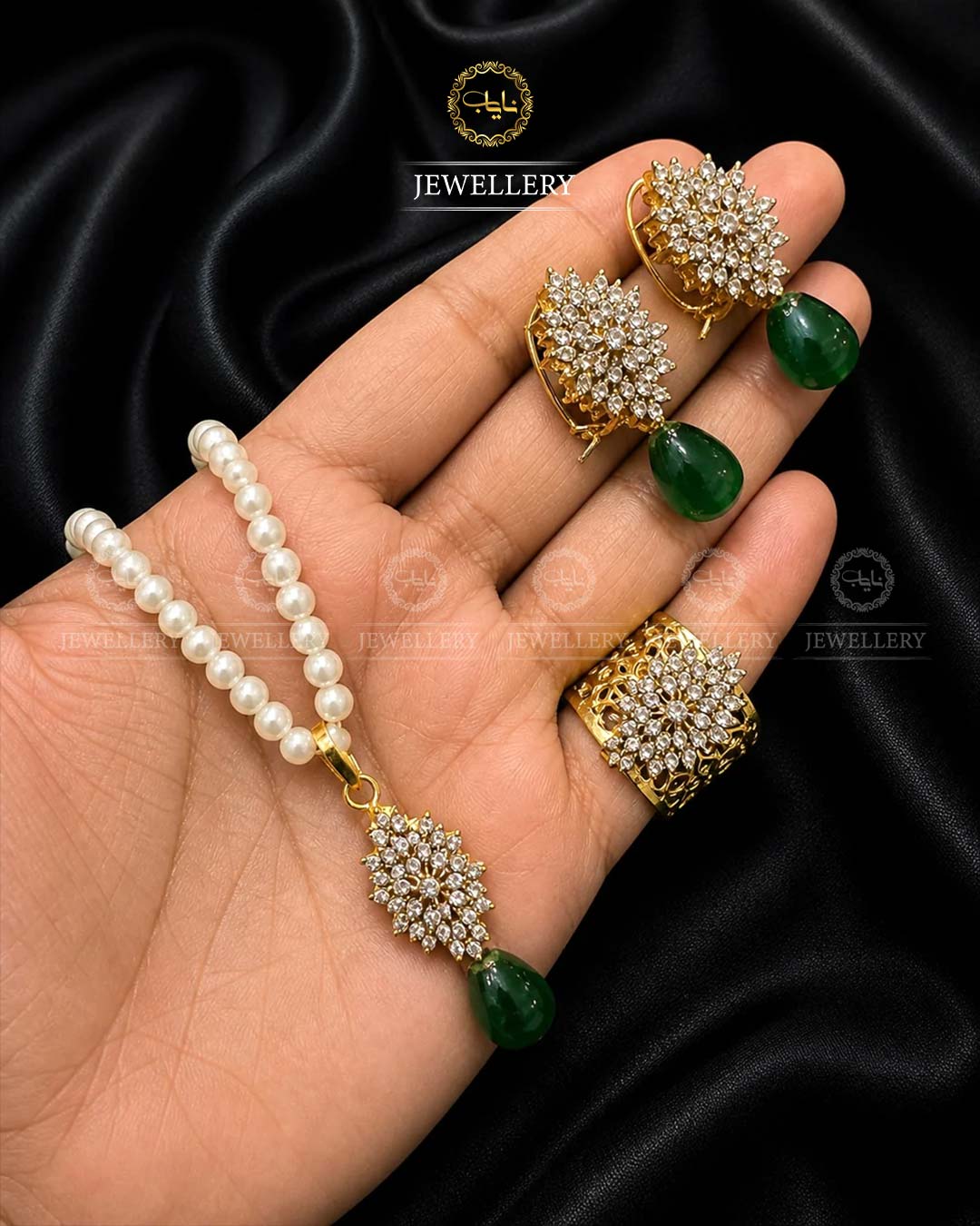 Trending Jarao Combo set with pearl mala -1956