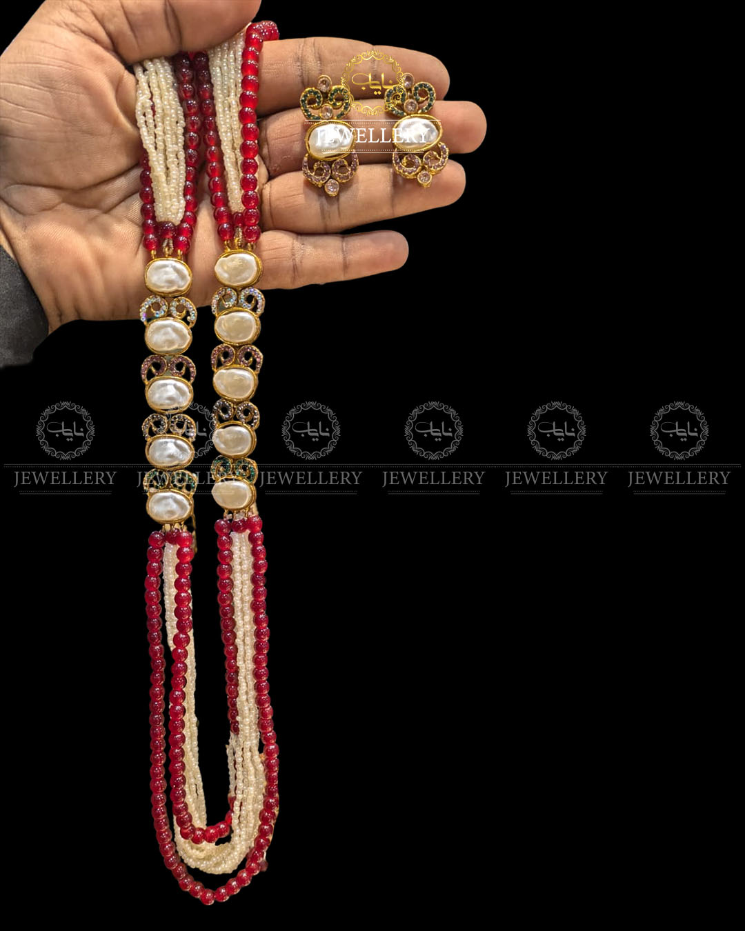 Turkish Mother Pearl Long Mala with Earrings ML-204