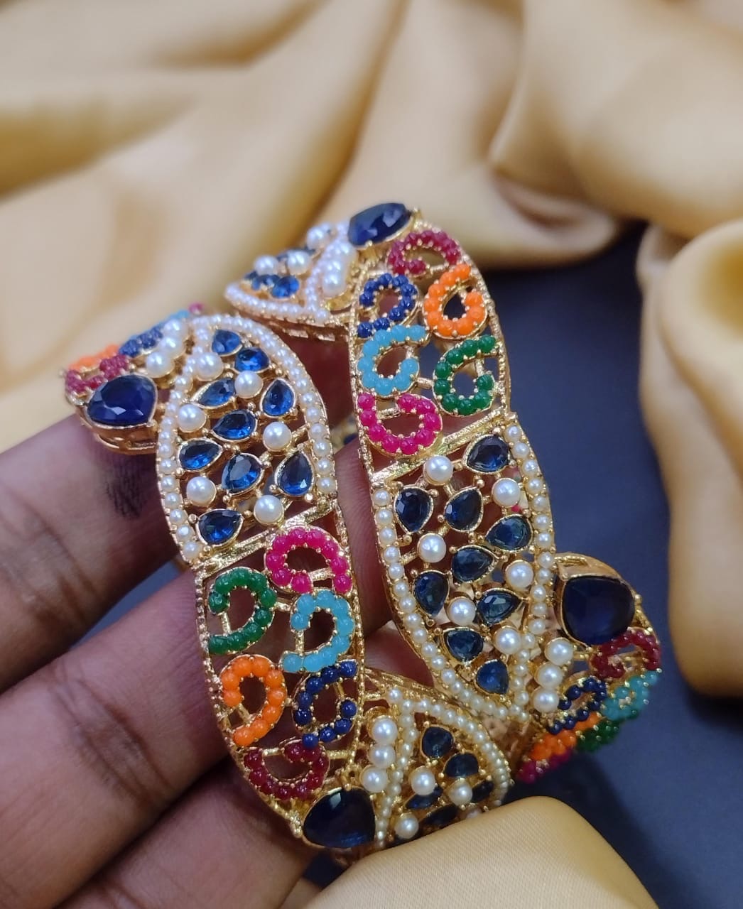 Marquise cut Openable Bangles (pair)-2591 Nayab Jewellery