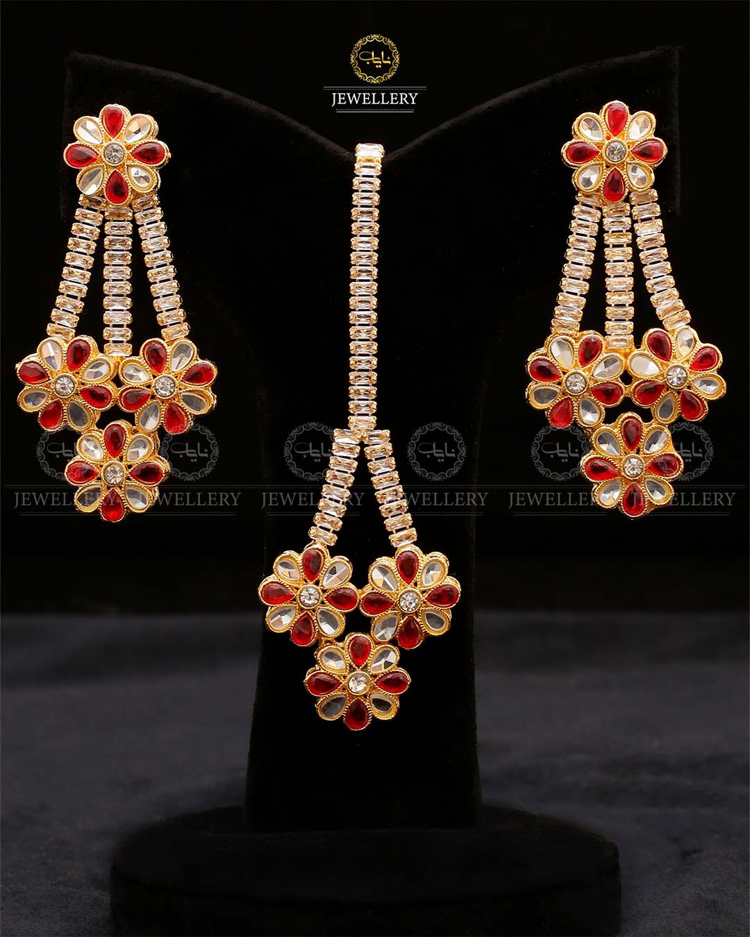 Zirconia Eariings Tika set-2571-Golden Nayab Jewellery