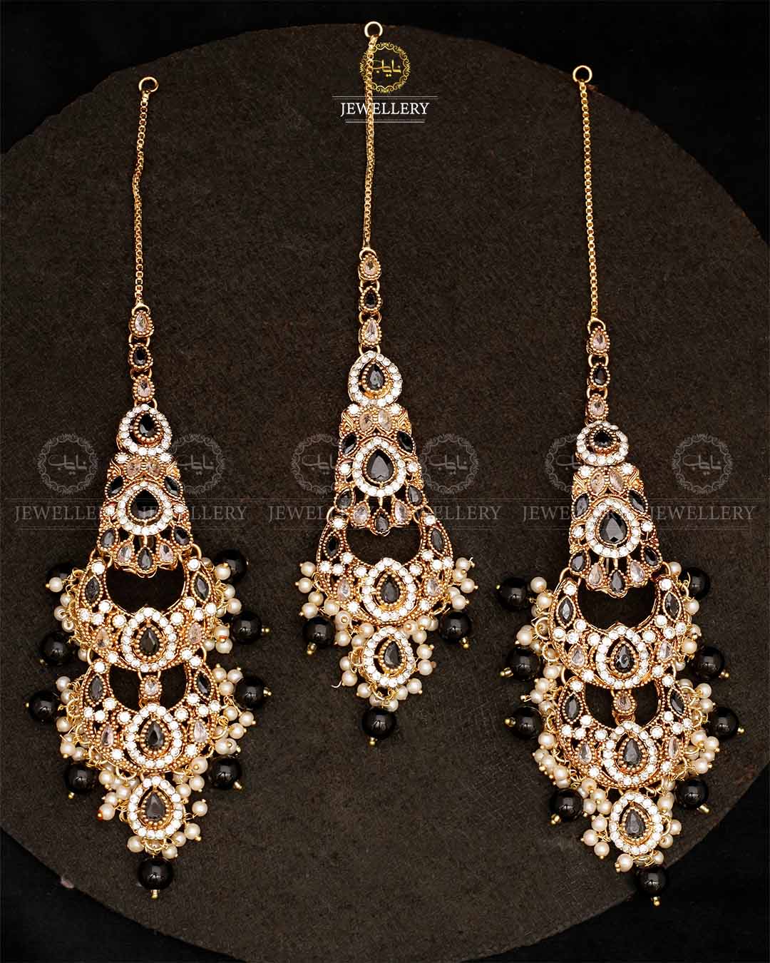 Double Baali Earrings Tika set-2564-Golden Nayab Jewellery