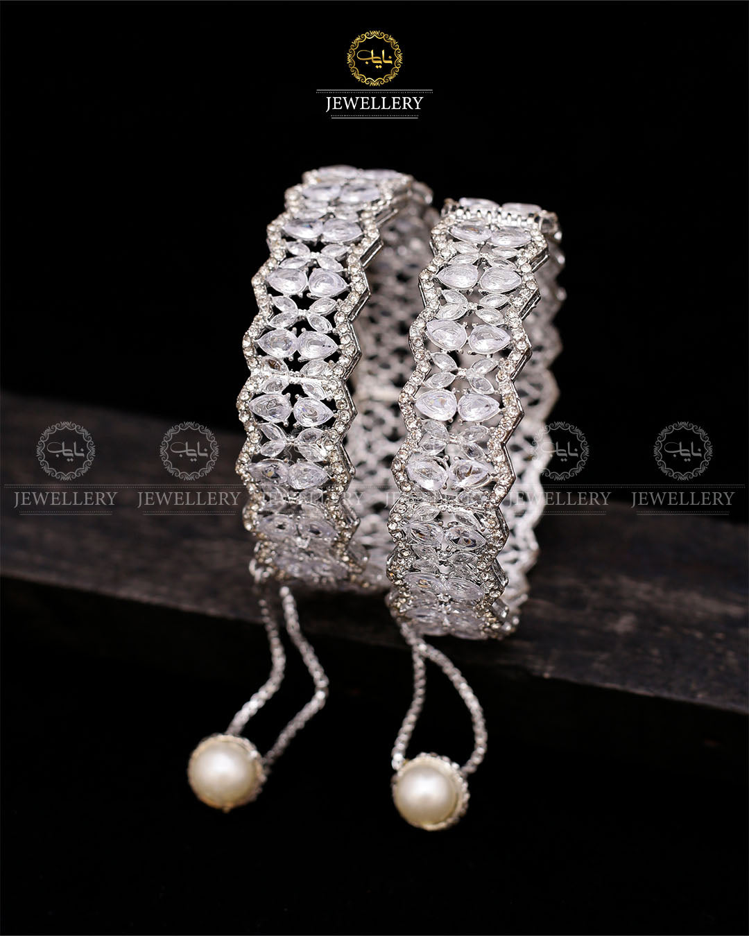 Zirconia accent openable bangles-2593-Silver Nayab Jewellery