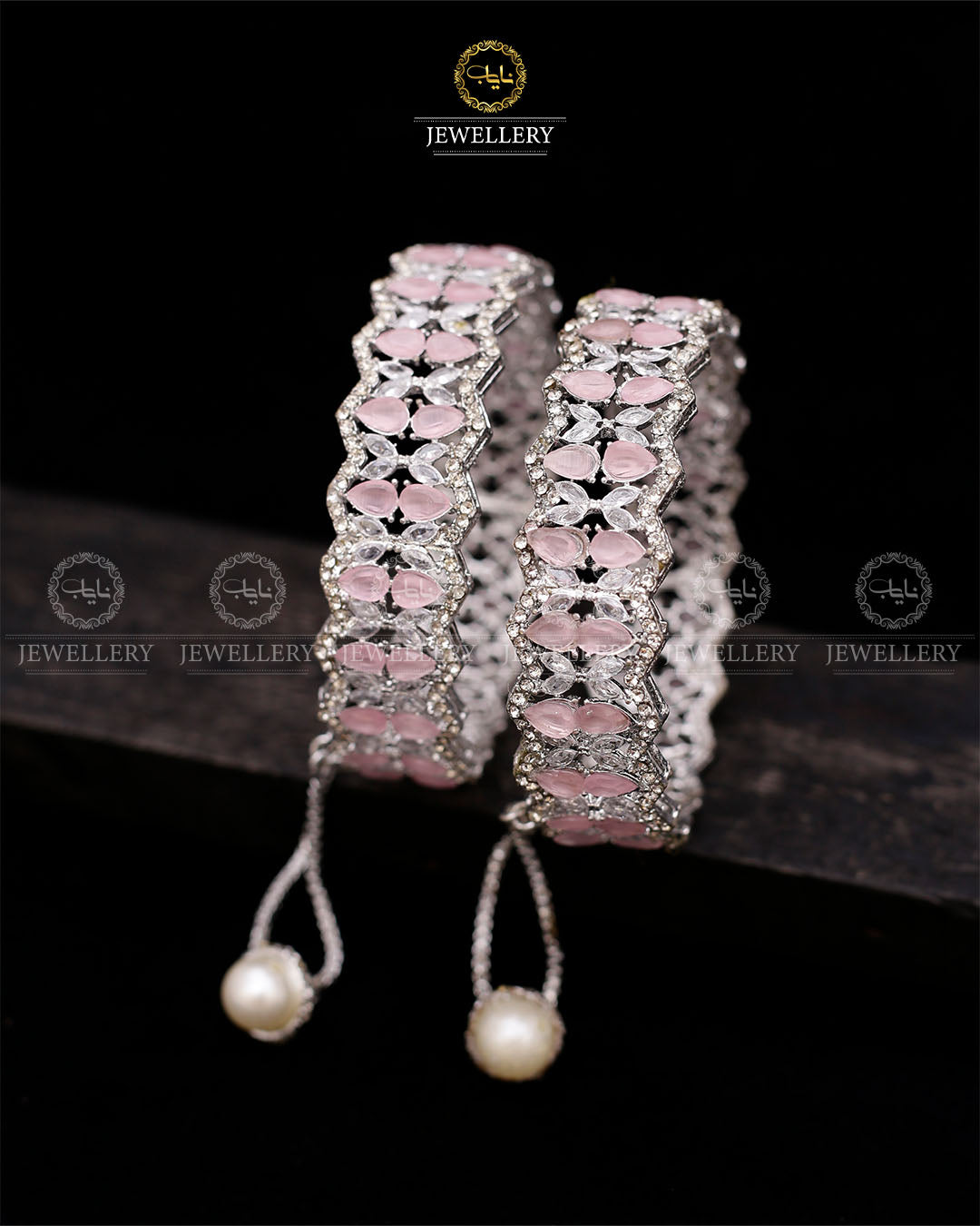 Zirconia accent openable bangles-2593-Silver Nayab Jewellery