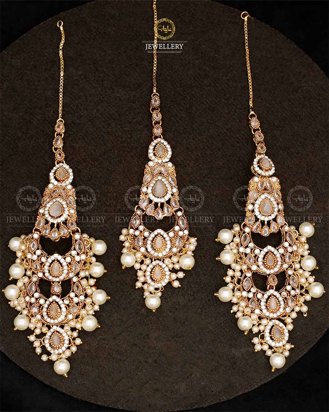 Double Baali Earrings Tika set-2564-Golden Nayab Jewellery