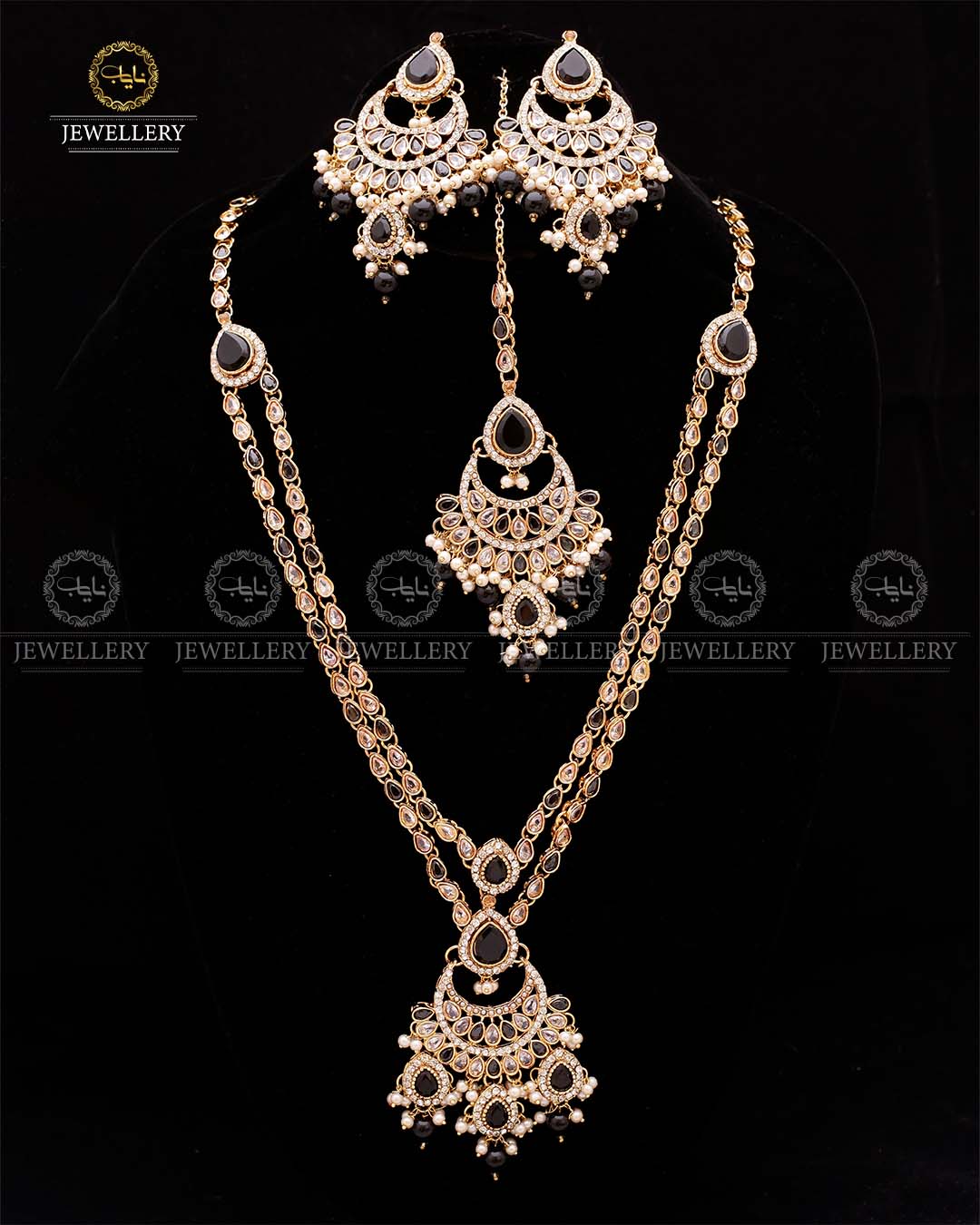 Zirconia 2 layers Bridal Mala with Baali Tika-2629-Golden Nayab Jewellery