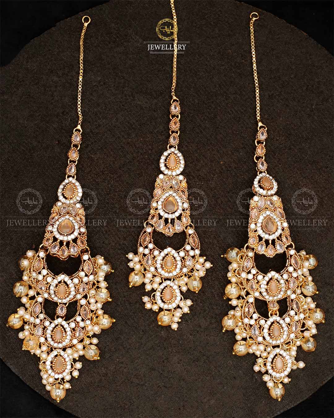 Double Baali Earrings Tika set-2564-Golden Nayab Jewellery