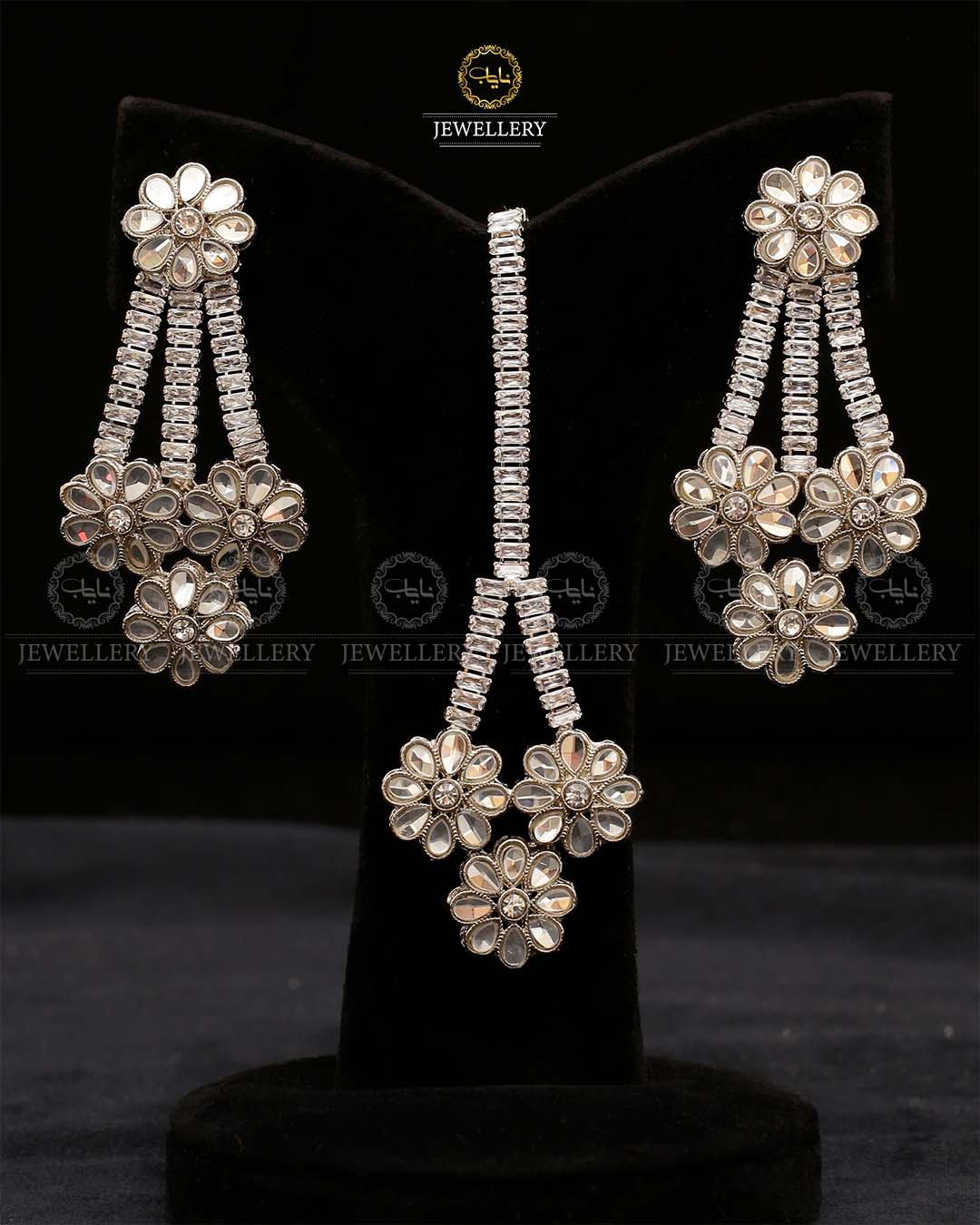 Zirconia Eariings Tika set-2571-Silver Nayab Jewellery