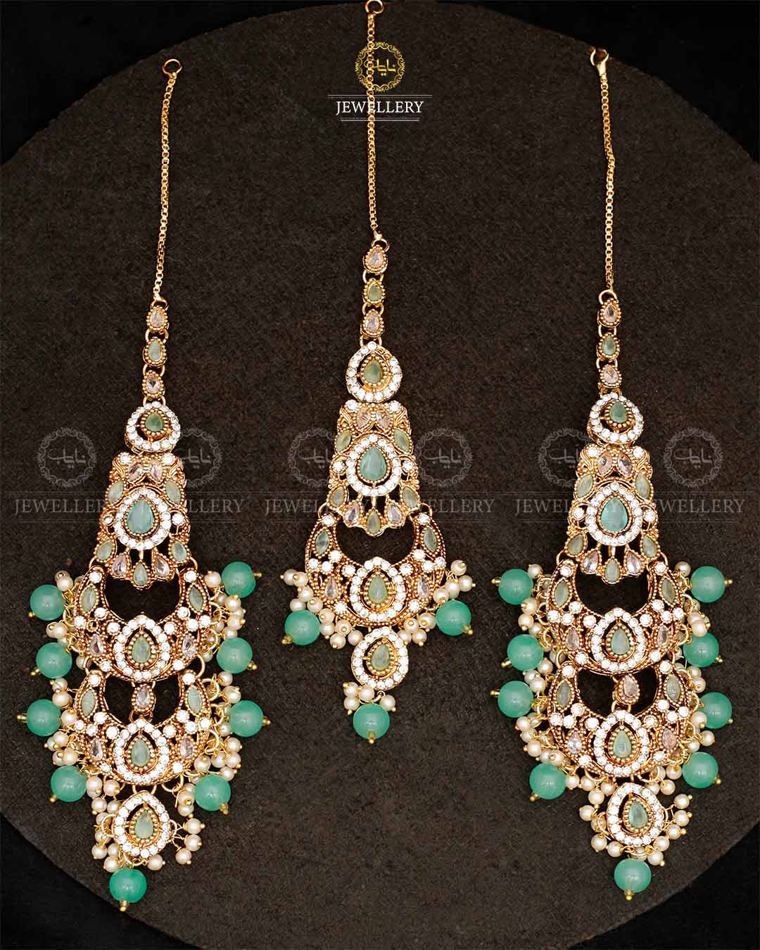 Double Baali Earrings Tika set-2564-Golden Nayab Jewellery