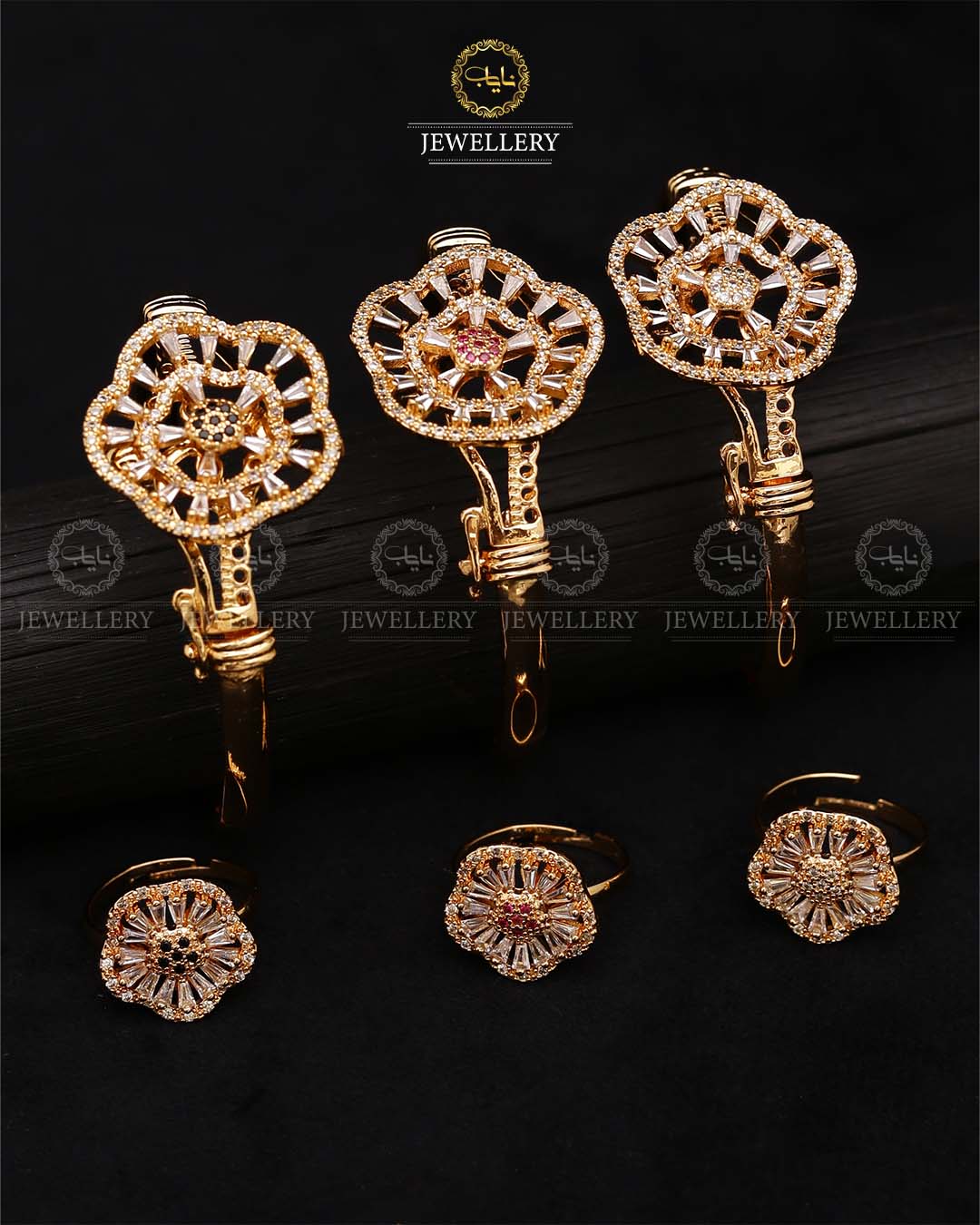 China Gold Openable Bracelet with Ring (Adjustable)-2737 Nayab Jewellery
