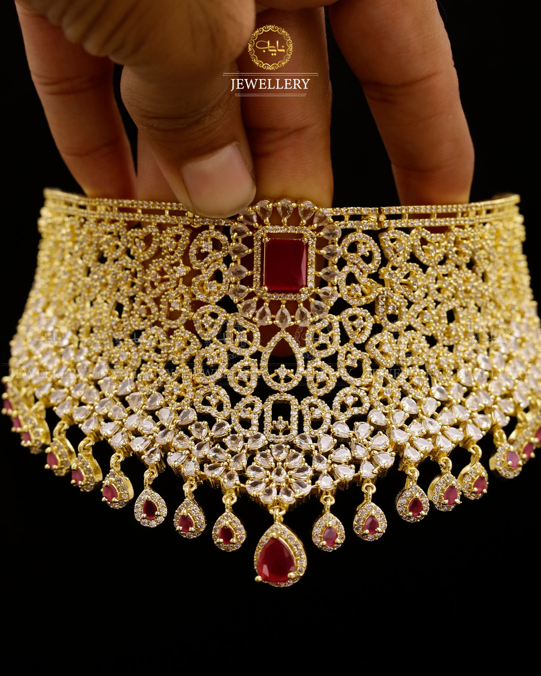 American Dimond Bridal Collar set-2765 Nayab Jewellery
