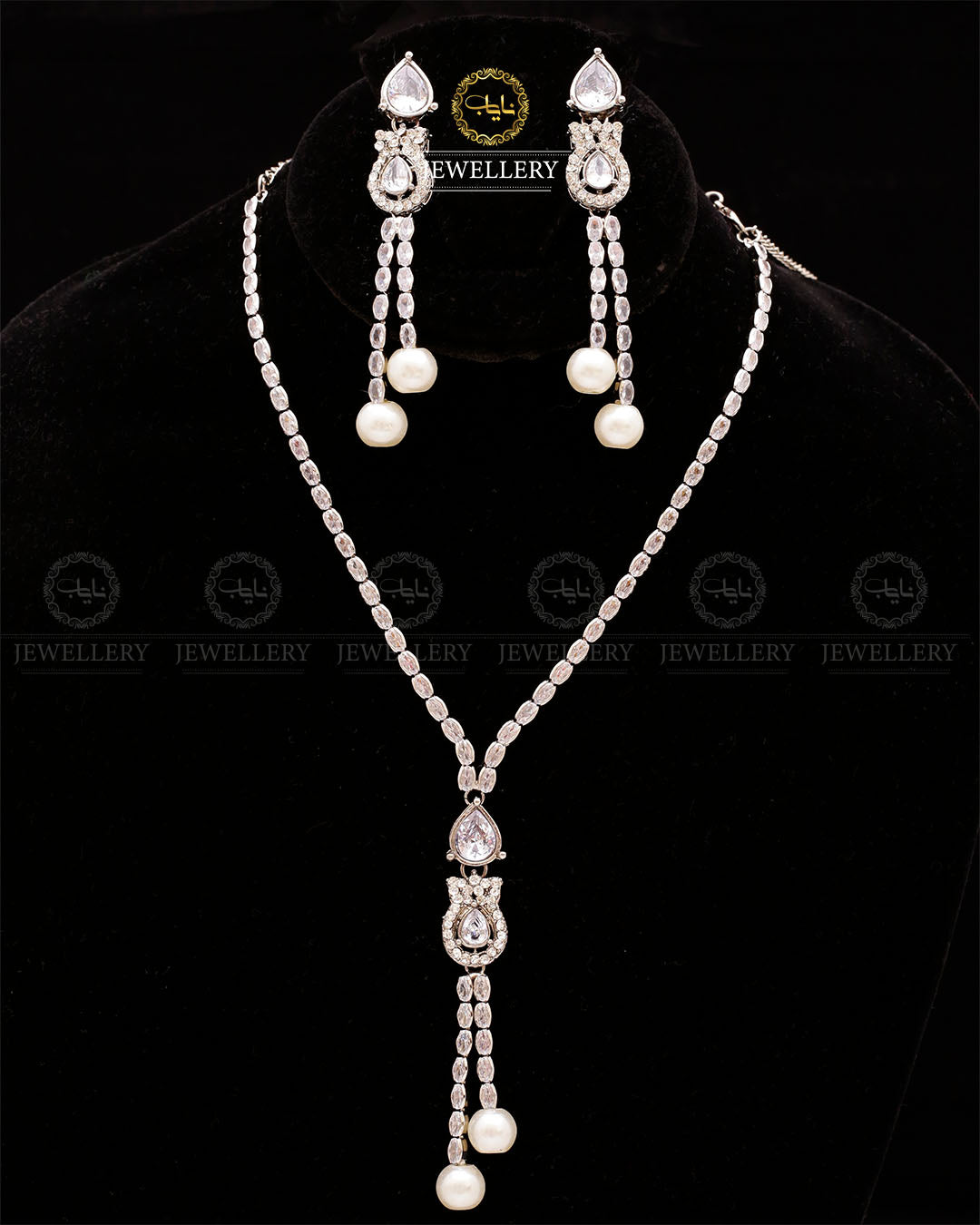 Turkish Zirconia Necklace set-2557-Silver Nayab Jewellery
