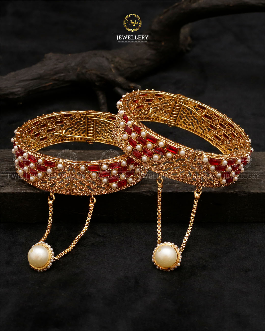 Dilruba Zirconia Openable Bangles-2203-Golden (pair) Nayab Jewellery