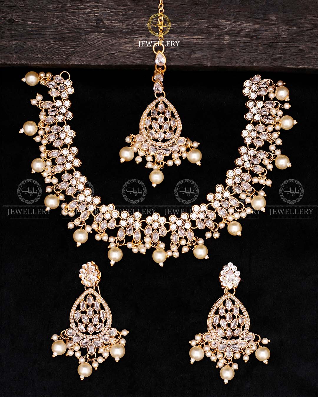 Zirconia Necklace set-2559-Golden Nayab Jewellery