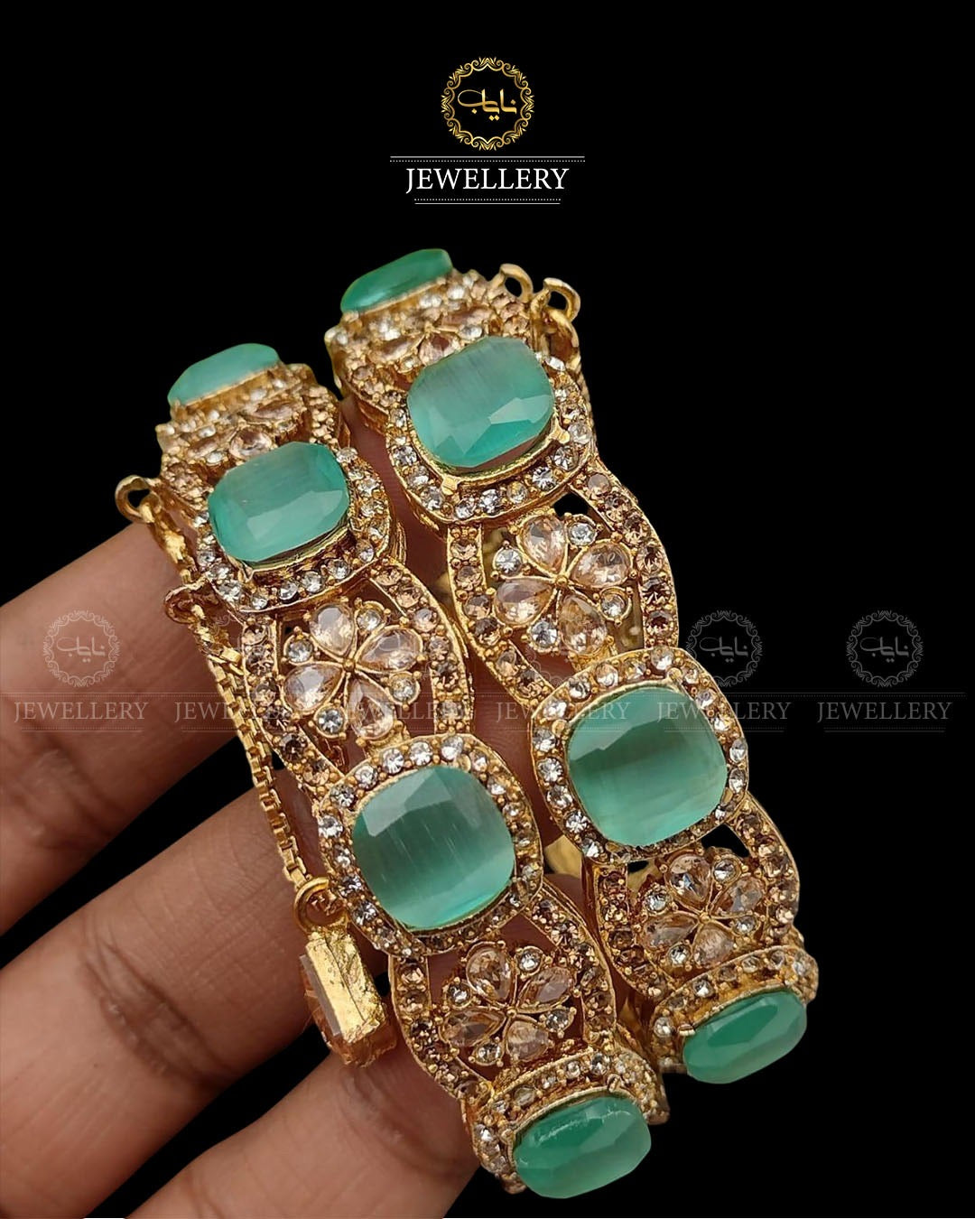 Doublet stones Openable Bangles (pair)-2587-Golden Nayab Jewellery