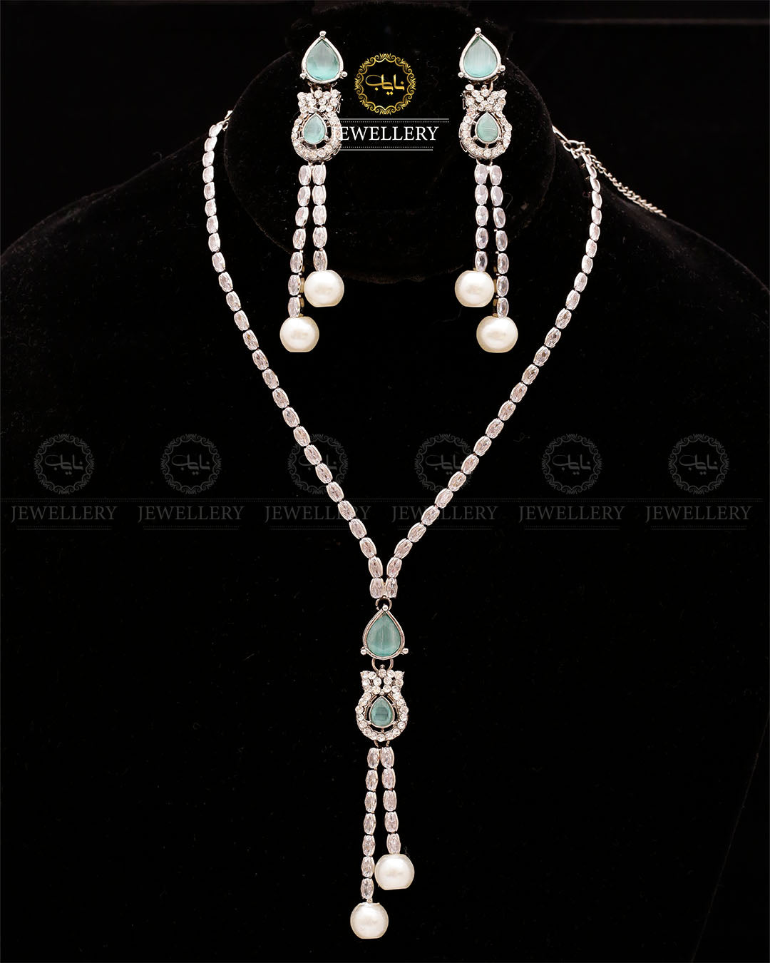 Turkish Zirconia Necklace set-2557-Silver Nayab Jewellery