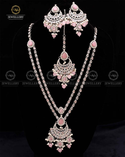 Zirconia 2 layers Bridal Mala with Baali Tika-2629-Silver Nayab Jewellery