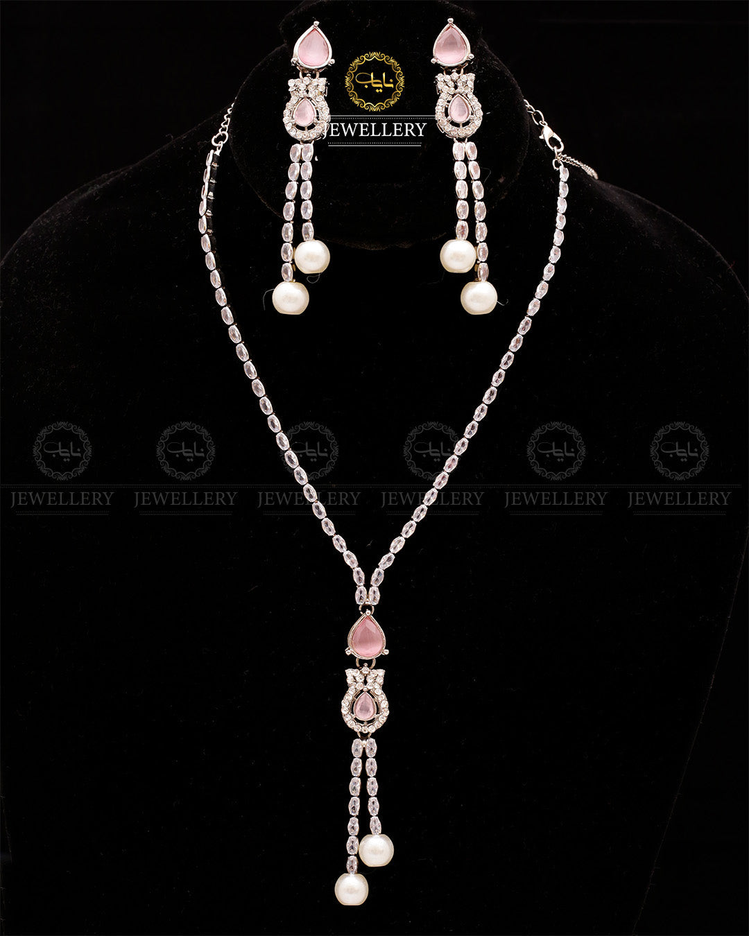 Turkish Zirconia Necklace set-2557-Silver Nayab Jewellery