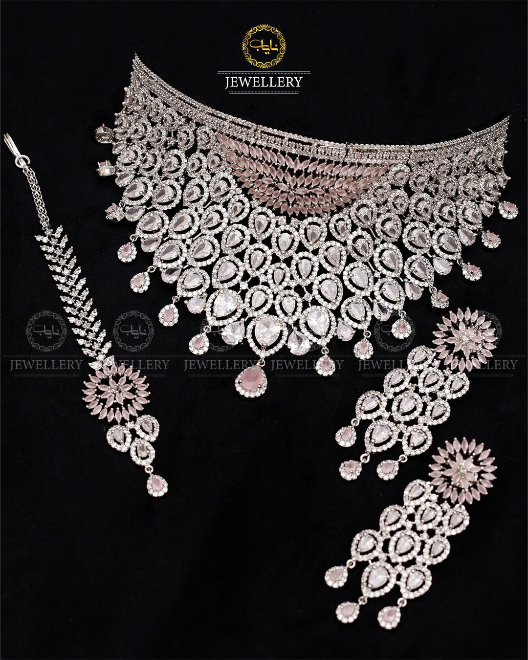American Dimond Bridal Collar set-2764 Nayab Jewellery