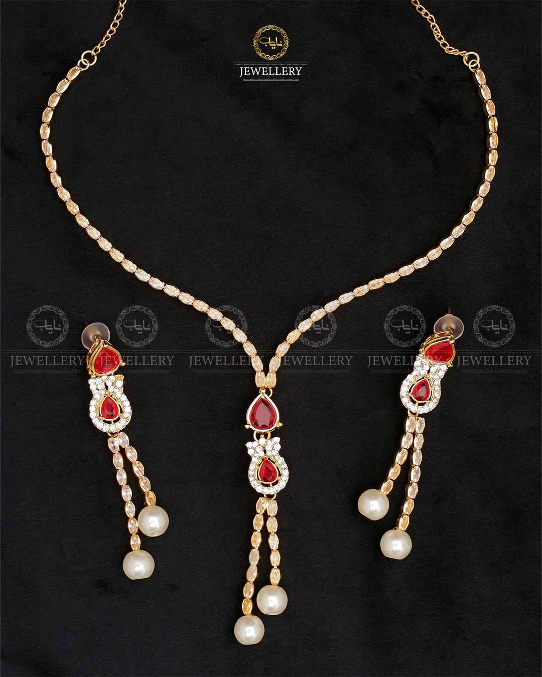 Turkish Zirconia Necklace set-2557-Golden Nayab Jewellery