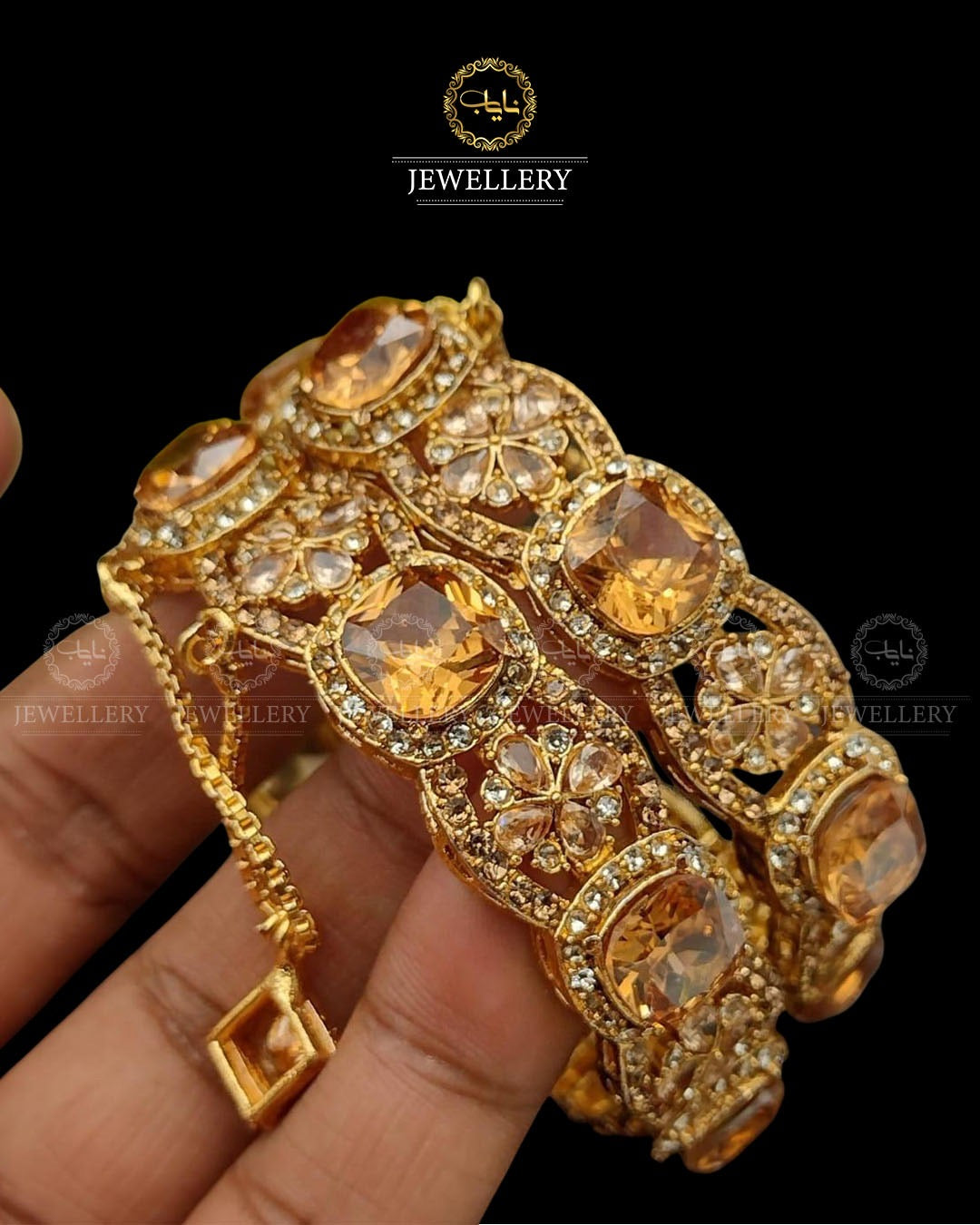 Doublet stones Openable Bangles (pair)-2587-Golden Nayab Jewellery