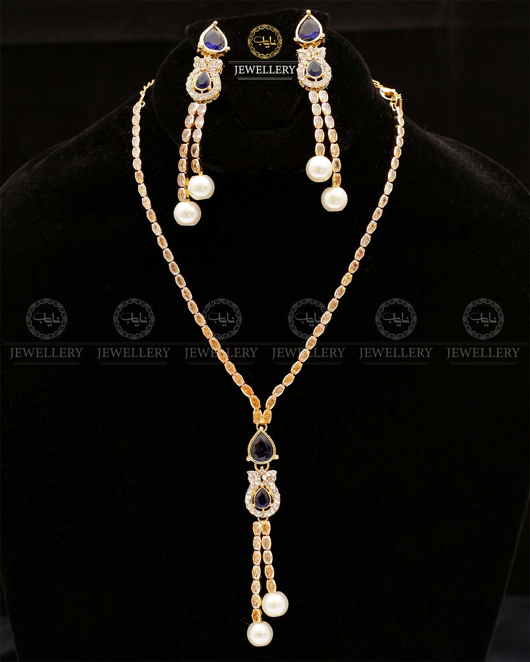 Turkish Zirconia Necklace set-2557-Golden Nayab Jewellery