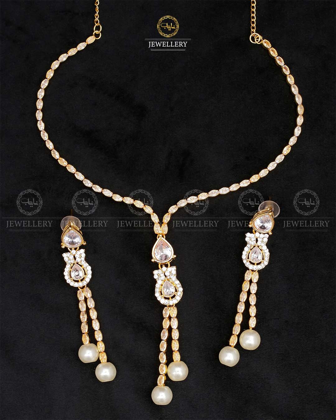Turkish Zirconia Necklace set-2557-Golden Nayab Jewellery