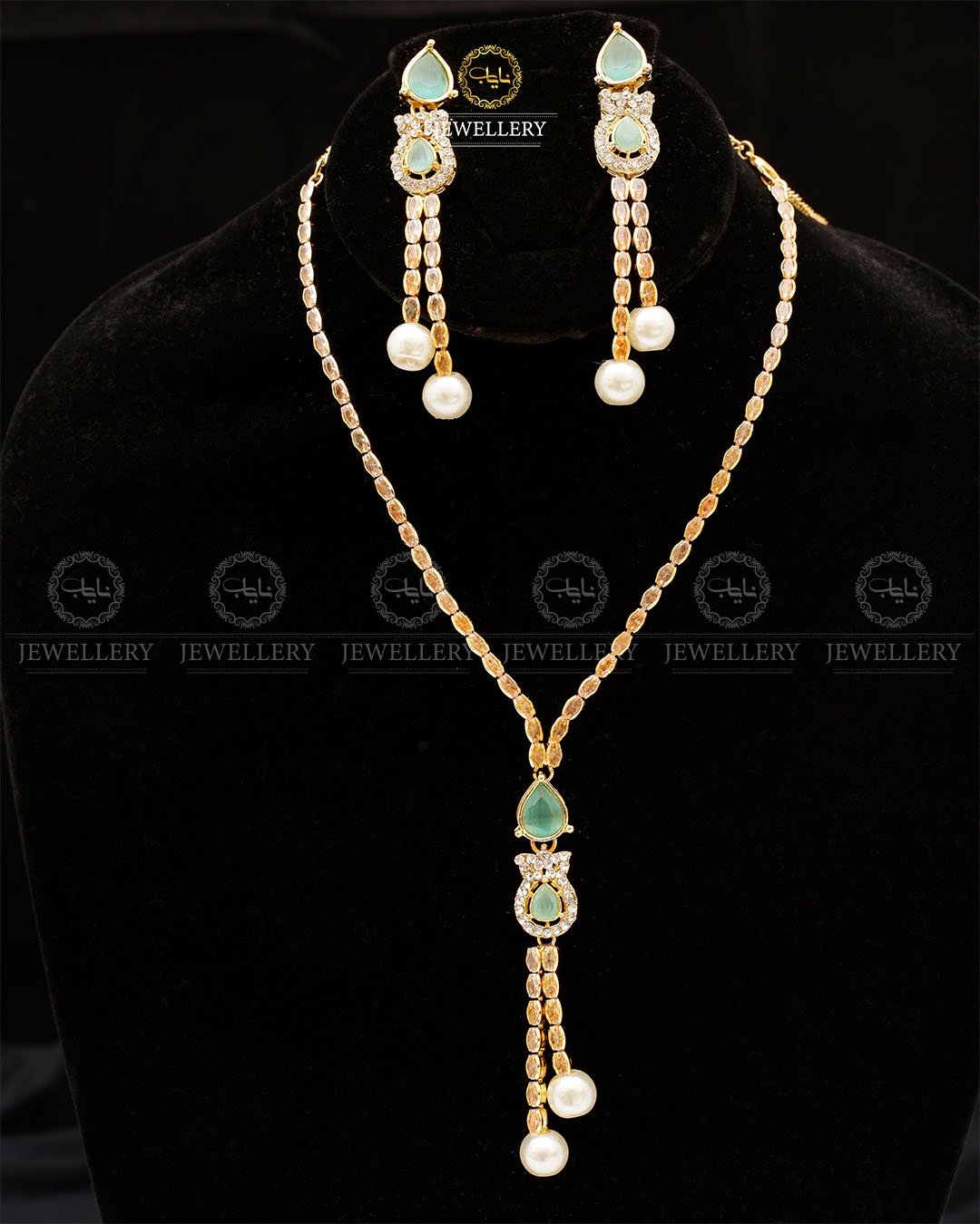 Turkish Zirconia Necklace set-2557-Golden Nayab Jewellery