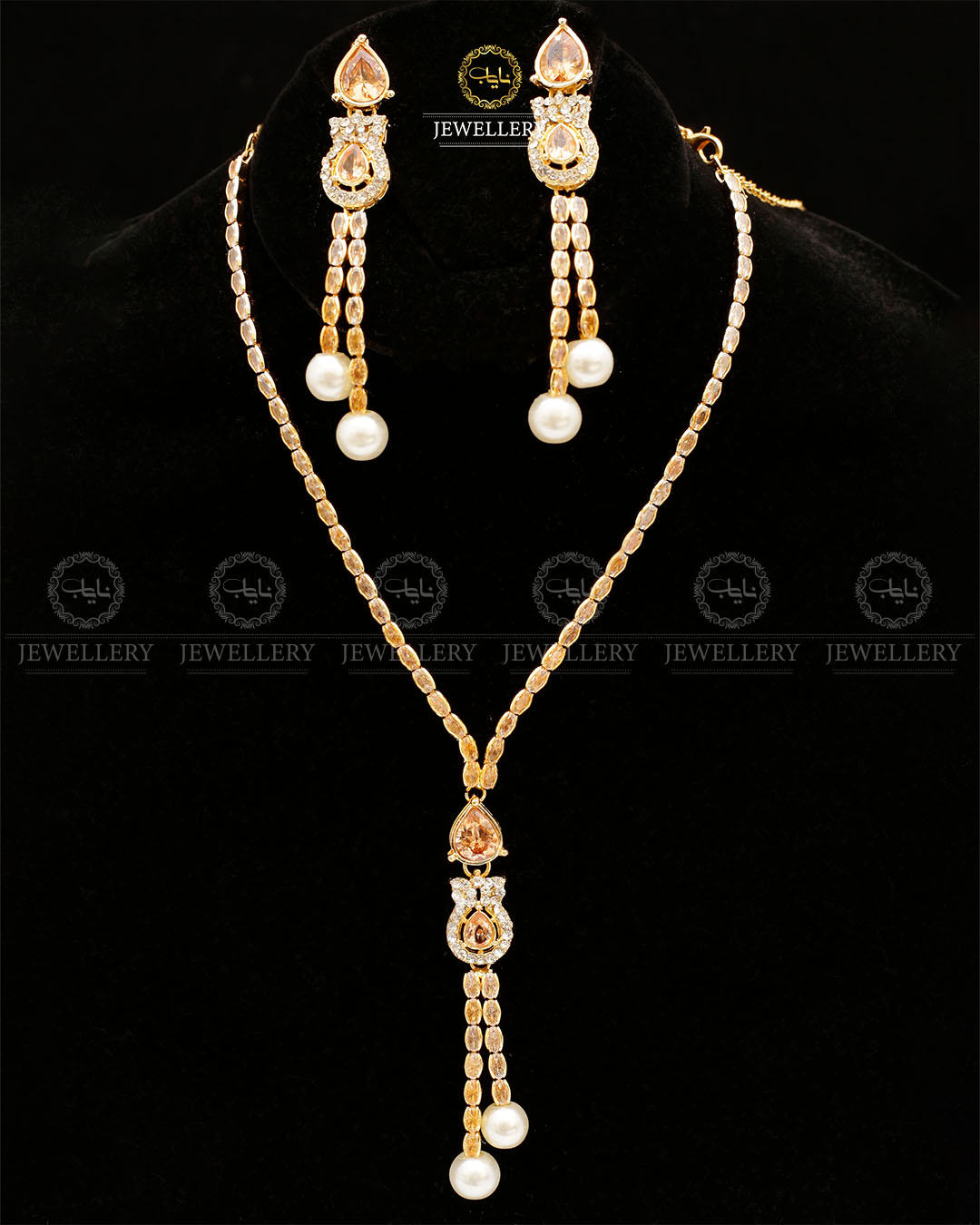 Turkish Zirconia Necklace set-2557-Golden Nayab Jewellery