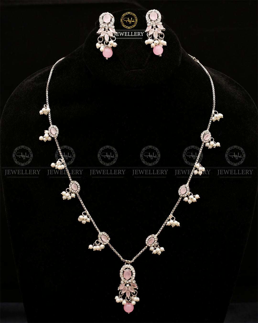 Decent Necklace set-2556-Silver Nayab Jewellery