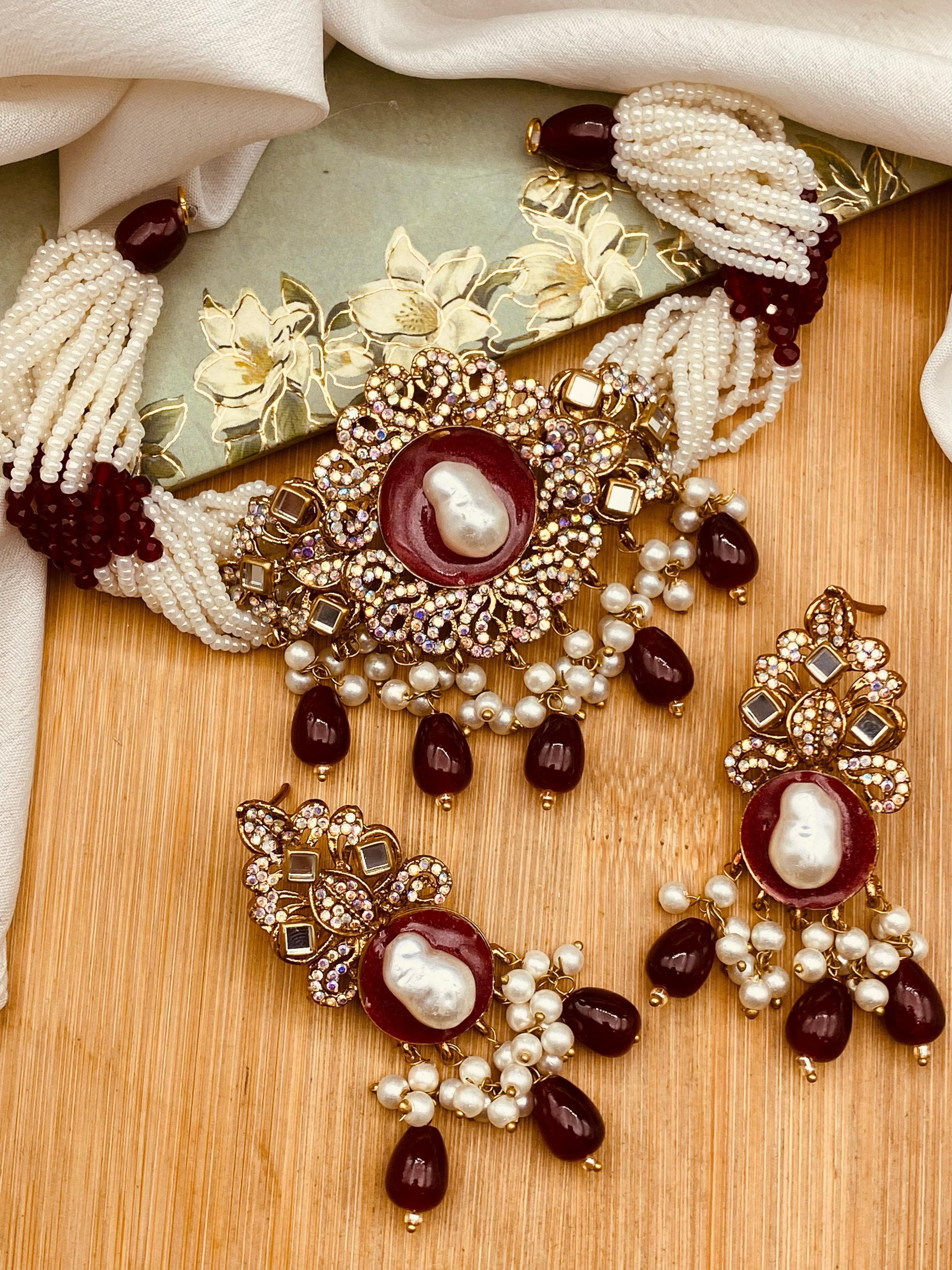 Turkish Mother Pearl Chokar Set-2696 Nayab Jewellery