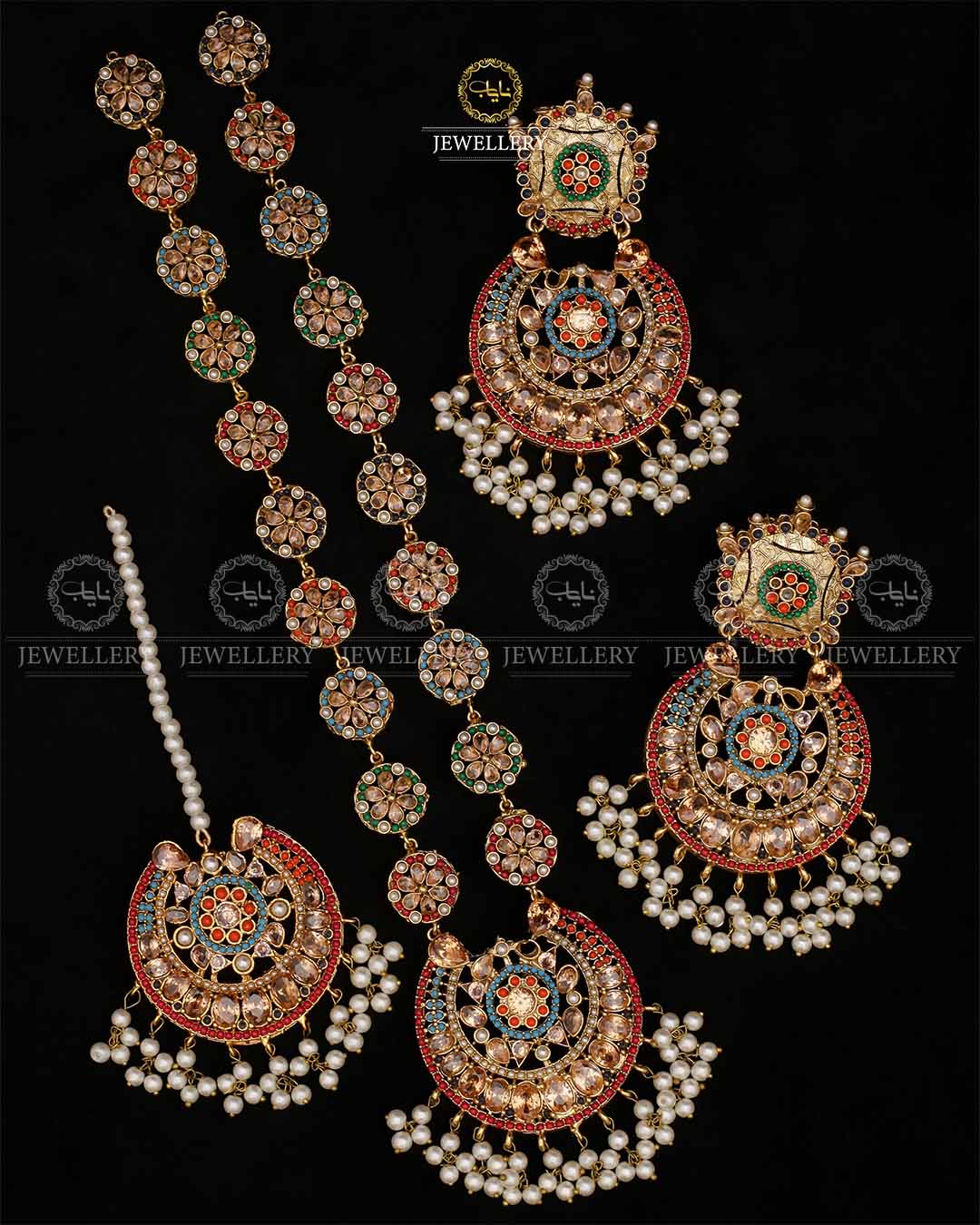 Premium Quality Noratan Mala With Long Tika set NJ-1807 Nayab Jewellery