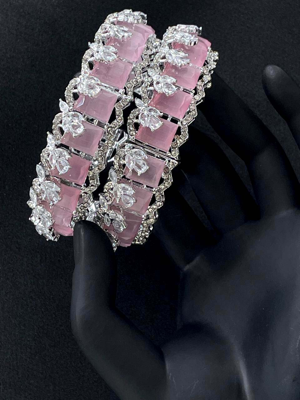 Turkish Square Stone Openable Bangles (pair)-2460-Silver Nayab Jewellery