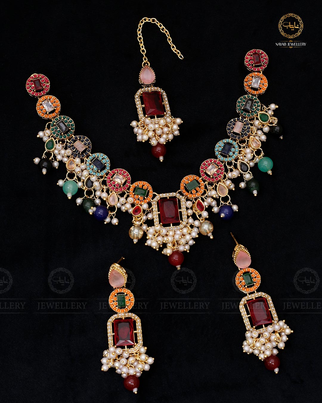 Egyptian Flexible choker Necklace set with tika-2237-Golden