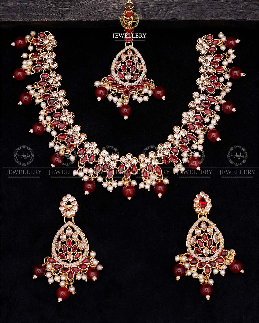 Zirconia Necklace set-2559-Golden Nayab Jewellery