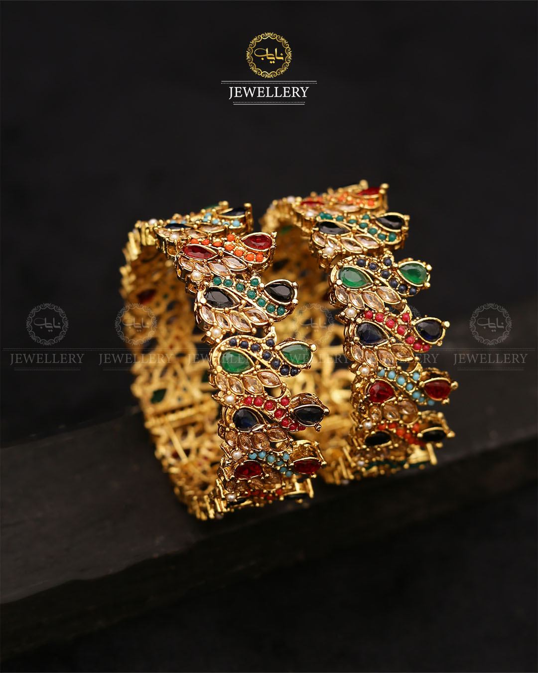 Maria Zirconia bangles (pair)-2683 Nayab Jewellery