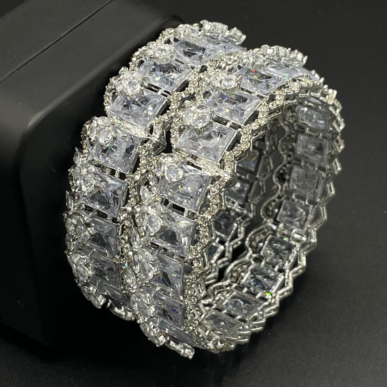 Turkish Square Stone Openable Bangles (pair)-2460-Silver Nayab Jewellery