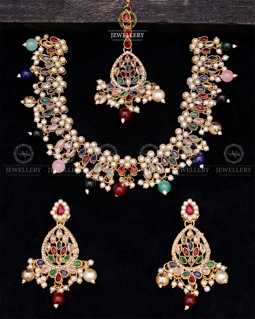 Zirconia Necklace set-2559-Golden Nayab Jewellery
