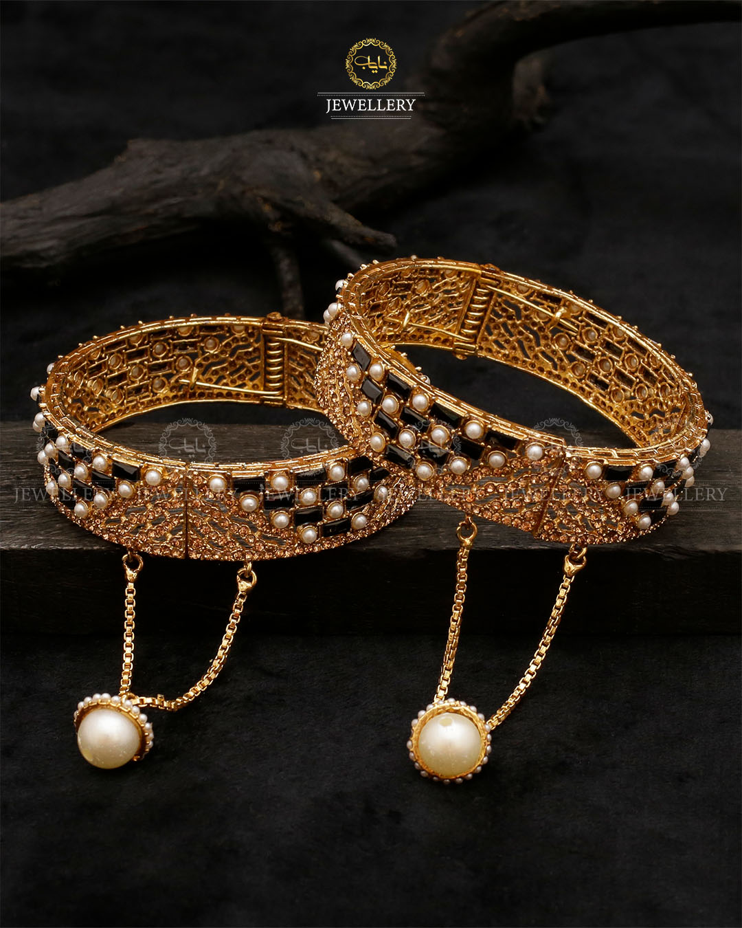 Dilruba Zirconia Openable Bangles-2203-Golden (pair) Nayab Jewellery