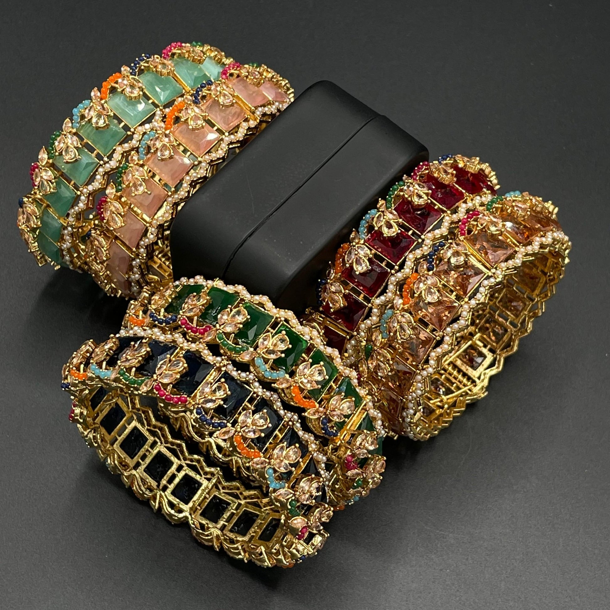 Turkish Square Stone Openable Bangles (pair)-2460-Golden Nayab Jewellery